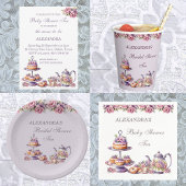 薄紫ピンクフローラお洒落ティーブライダルシャワー 招待状