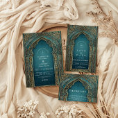 Teal Archway Islamic Wedding サンキューカード