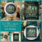 Luxury Glam Teal Gold Agate 40th Birthday Party ペーパープレート