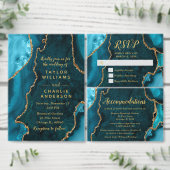 Teal Blue and Gold Agate Wedding Program プログラム (この独立クリエイターのコレクションをカスタマイズ。)