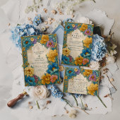 Teal Gold Botanical Wedding 招待状