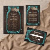 ティール（緑がかった色）メイスン素朴ジャー・ウッドありがとうござ結婚う スタンダードカクテルナプキン (この独立クリエイターのコレクションをカスタマイズ。)