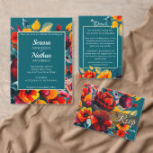 ワイルドフラワーズティール(緑がかった色)クラシック結婚式招待状 招待状 (この独立クリエイターのコレクションをカスタマイズ。)