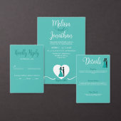 新郎新婦ティール（緑がかった色）ホワイトエレガントなウェディングサンキュー サンキューカード (この独立クリエイターのコレクションをカスタマイズ。)