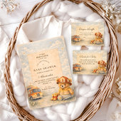 Teddy Bear Firefighter Baby Shower 招待状