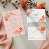 Coral Floral QR Code Wedding Online RSVP Card ノートカード