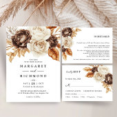 テラコッタブラウンフローラ結婚式の日付を保存 招待状