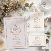 テラコッタハンドドローファンキードウェスタンドードル結婚ズ 招待状