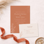 ミニマルテラコッタ植物婚礼招待状 招待状