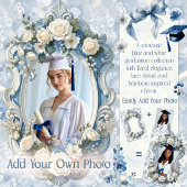 Blue and White Floral Graduation Thank You Note サンキューカード