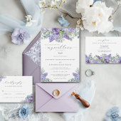 カトリーヌ・パープルフローラスクリプトウェディングRSVPカード 出欠カード
