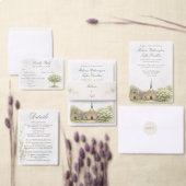 Watercolor Stone Chapel Spring Wedding Invitation 箔招待状 (この独立クリエイターのコレクションをカスタマイズ。)