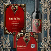 ゴシック様式の火と金ゴールドのハート プレイスカード