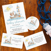 ベアー航海のウォーター色のボート赤ちゃんシャワー 招待状