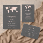 赤面ピンクとスモークグレー |世界地図結婚ズ 招待状 (この独立クリエイターのコレクションをカスタマイズ。)