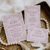 ピンクトイレフローラガールベビーシャワー招待状 招待状