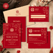 Double Happiness English Red Lantern Wedding RSVP