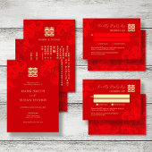 Bilingual Vietnamese English Red Floral Wedding 招待状