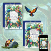 緑豊カラフルかな植物の中に鮮やかある熱帯鳥 バスタオルセット