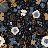 Christmas Tropical Coastal Blue Hibiscus Floral ミディアムペーパーバッグ