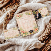 Tropical Gingham Floral Graduation サンキューカード