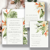 トロピカルオレンジグリーン葉植物学結婚院 スクエアペーパーコースター