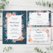 トロピカルサンゴ礁 |ネイビーブルービーチシーシェル セーブザデート (この独立クリエイターのコレクションをカスタマイズ。)