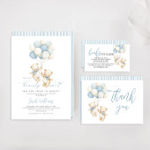 Blue Stripes Twin Bears Baby Shower Napkins スタンダードカクテルナプキン