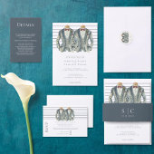 ゲイ結婚のスーツとバウのネクタイの二室 招待状