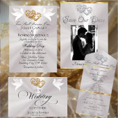 Doves, Hearts, QR Code - Pastel Sage/Silver 招待状