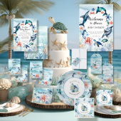 ビーチ海中タートルシーホース水色の青 ラベル