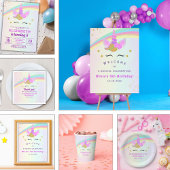 Unicorn with Magic Rainbow Birthday Girl 招待状