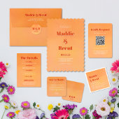 Bold Fun Modern Orange Sunset Monogram Wedding サンキューカード