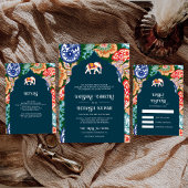 鮮やかなインドの民俗芸術の象 ダークブルーの結婚式 セーブザデート