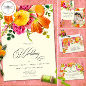 Vibrant Summer Floral Yellow Orange Pink Wedding 出欠カード
