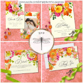 Vibrant Summer Floral Yellow Orange Pink Wedding サンキューカード