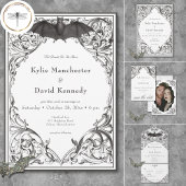 ビクトリアンこうもりまでデスブラック&ホワイト結婚ズ ベラム紙招待状