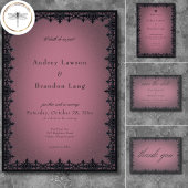 Victorian Gothic Iron Border Burgundy Wedding セーブザデート
