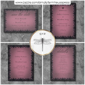 Victorian Gothic Iron Border Burgundy Wedding セーブザデート