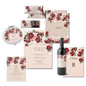 美しい赤いバラのピンク牡丹ホワイトリリー 招待状