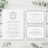 Victorian White and Sage Green Catholic Wedding セーブザデート (この独立クリエイターのコレクションをカスタマイズ。)