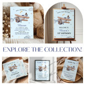 青い空のヴィンテージ飛行機で1歳の誕生日をお祝い 横断幕