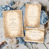 Vintage Antique Wildflower Botanical Wedding セーブザデート