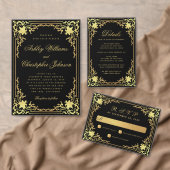 ヴィンテージブラックフェイク金ゴールドスクリプトエレガントな結婚式 出欠カード (この独立クリエイターのコレクションをカスタマイズ。)