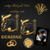 ヴィンテージブラック金ゴールド結婚1920s 招待状ベリーバンド