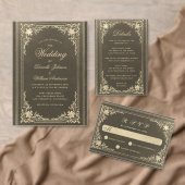 ヴィンテージブラック金ゴールドエレガント書道結婚の 招待状 (この独立クリエイターのコレクションをカスタマイズ。)