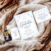 Vintage Blue Floral Garden Graduation Party 招待状