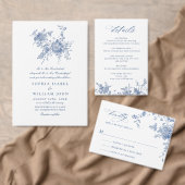 ビクトリアンダスティブルーフランスのガーデン結婚フローラ 招待状 (この独立クリエイターのコレクションをカスタマイズ。)