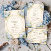 Vintage Blue Hydrangea Garden Wedding 招待状