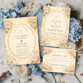 Vintage Blush Rose Garden Wedding セーブザデート